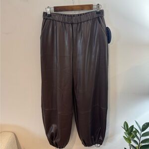 Scoop Faux Leather Parachute Pants, Adjustable Drawstring Hem, Brown, Sz S NWT